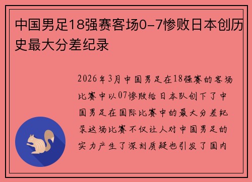 中国男足18强赛客场0-7惨败日本创历史最大分差纪录